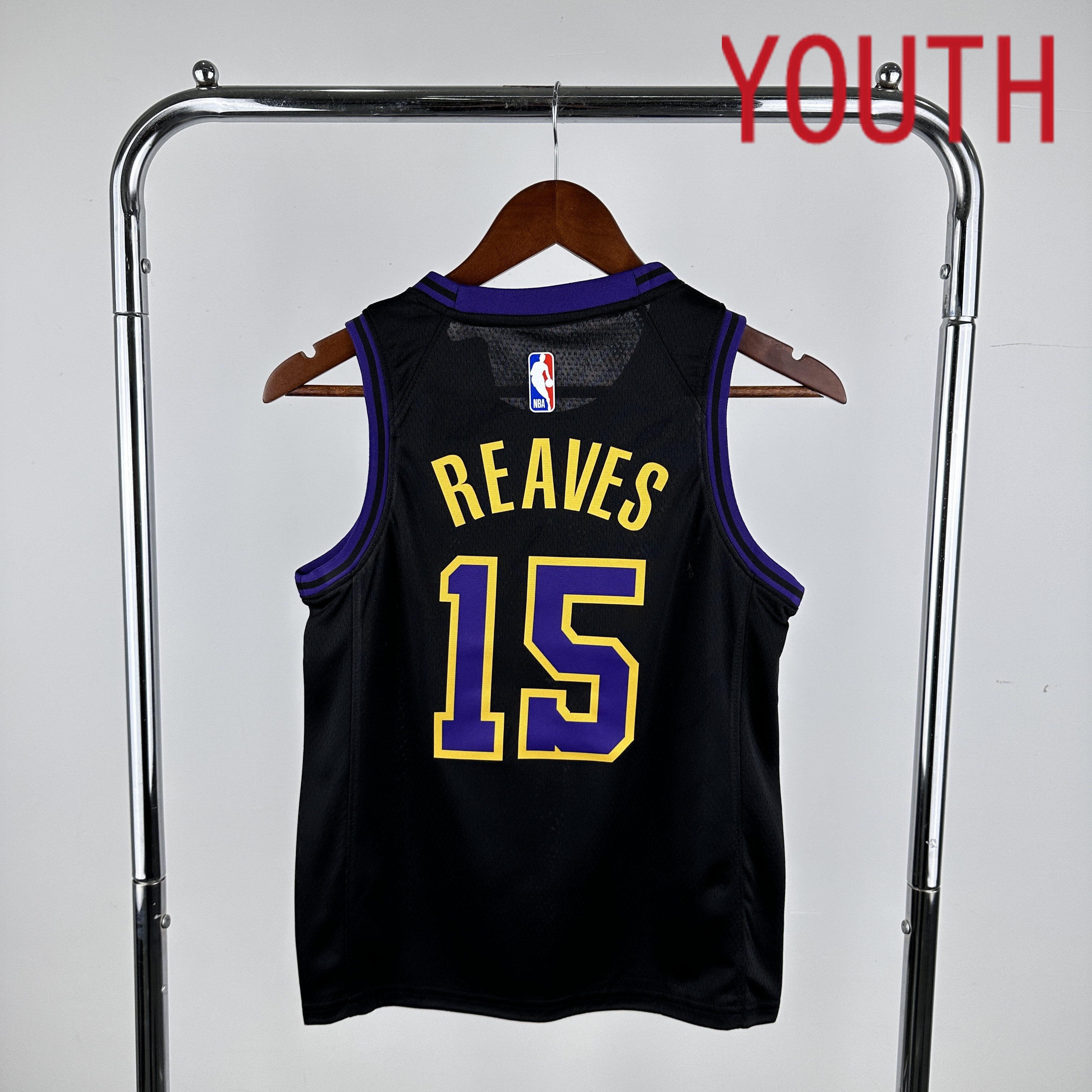 Youth Los Angeles Lakers 15 Reaves Black City Edition Nike 2024 NBA Jersey